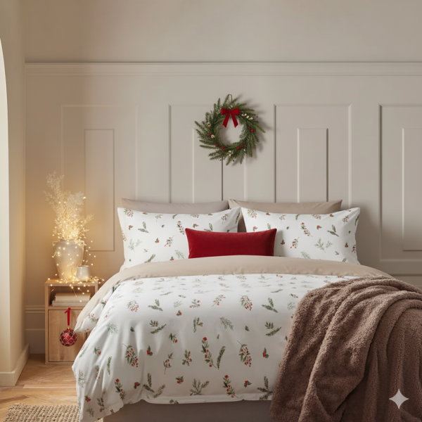 Komplet pościeli świątecznej Gałązki oliwkowe 160x200 cm Wyprzedaż