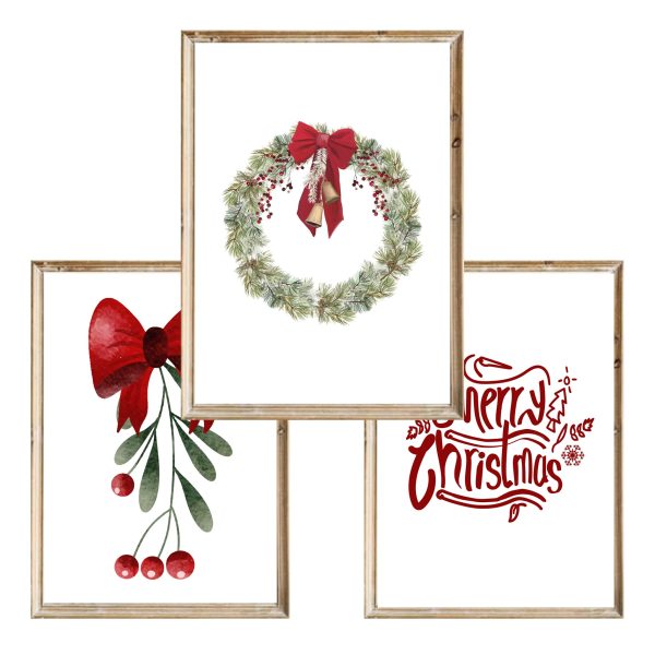 Zestaw 3 plakatów Merry Christmas BW