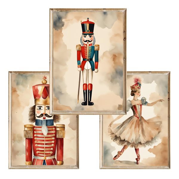 Zestaw 3 plakatów Retro Dziadek do orzechów BW