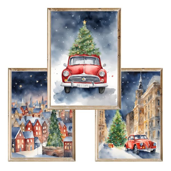 Zestaw 3 plakatów Christmas City BW