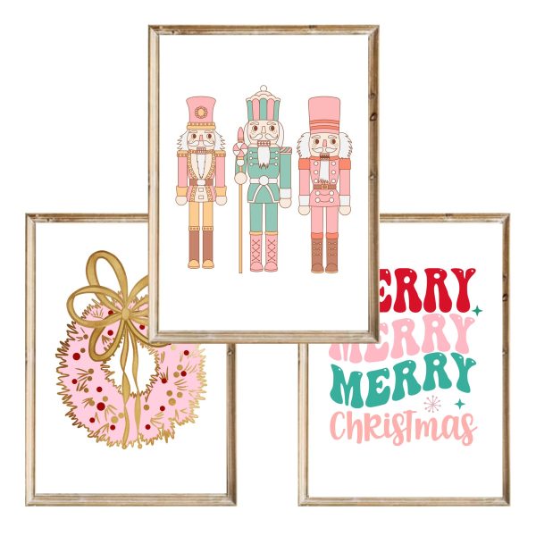 Zestaw 3 plakatów Pink Christmas BW