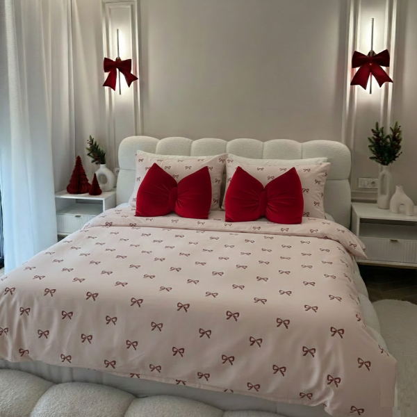 Komplet pościeli świątecznej w kokardki 200x220 cm BW