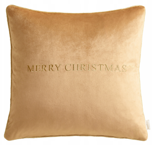 Poszewka świąteczna welur Merry Christmas złota ze złotą lamówką 45x45 cm BW/R