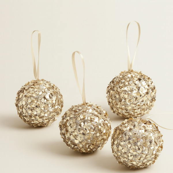 Zestaw 4 bombek choinkowych Gold Glitter 8 cm – eleganckie ozdoby świąteczne w kolorze złotym db WYPRZEDAŻ