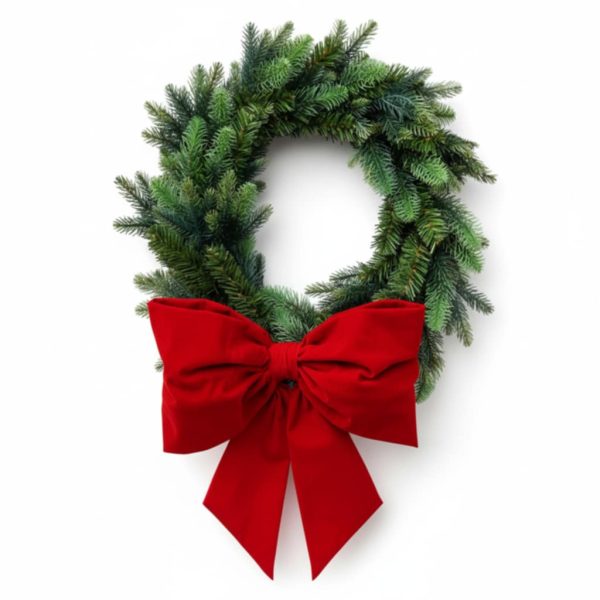 Świąteczny wianek dekoracyjny 40 cm z czerwoną welurową kokardą na drzwi i do wnętrz bw