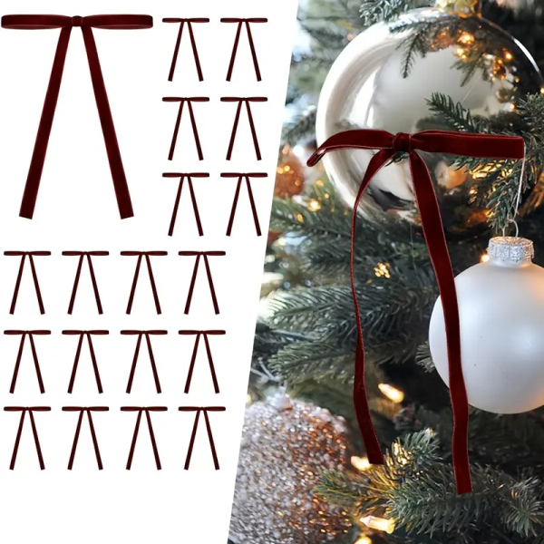 Zestaw 12 welurowych kokardek bordo UT/BW