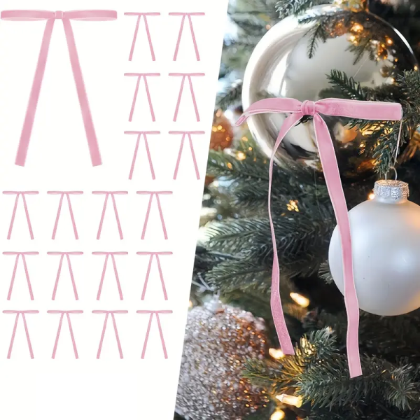 Zestaw 12 welurowych kokardek pudrowy róż UT WYPRZEDAŻ