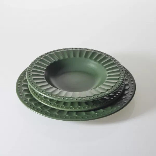 Zestaw talerzy Verdino – ciemnozielona elegancja na Twój stół bm