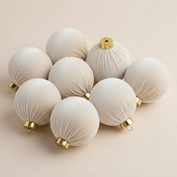 Zestaw 9 welurowych bombek w odcieniu szampańskim ut WYPRZEDAŻ