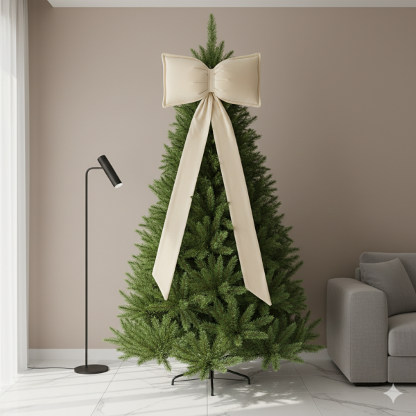 Świąteczna kokarda na choinkę welwet ecru 150 cm WYPRZEDAŻ