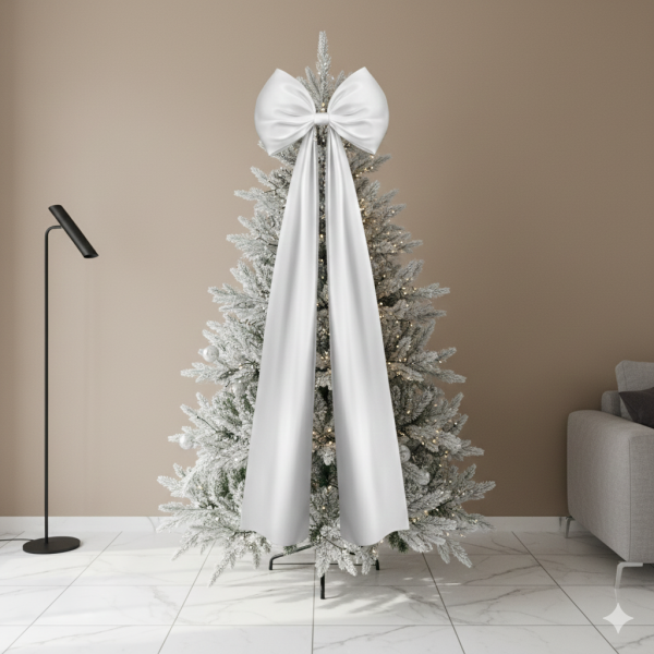 Biała satynowa kokarda na choinkę 45 x 120 cm Wyprzedaż