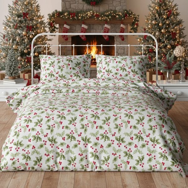 Pościel w świąteczne gałązki ostrokrzew 160x200 Wyprzedaż
