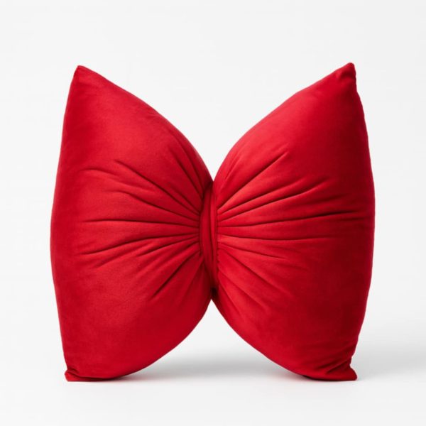 Świąteczna poduszka kokarda welur czerwony Wyprzedaż