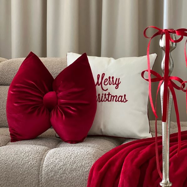 Świąteczna poduszka premium Kokarda aksamit czerwony Wyprzedaż