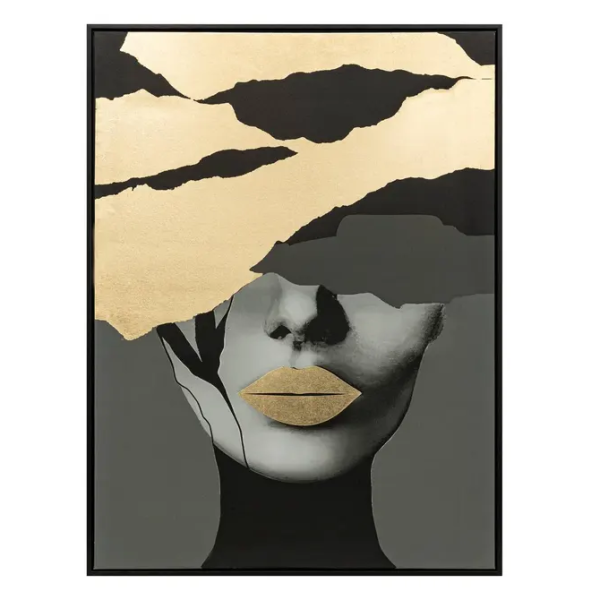 Obraz na płótnie Twarz kobiety w czarno-złotej elegancji 60 × 80 cm