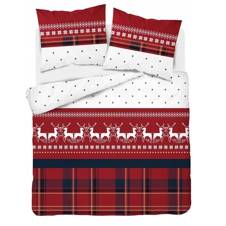 Świąteczna pościel Renifery i kratka 140x200 Wyprzedaż