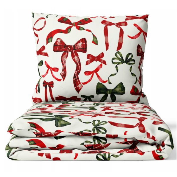 Świąteczna pościel w kokardy gruba bawełna 100% - 200x200 cm al