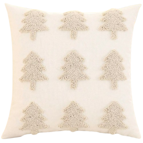 Poszewka świąteczna haftowane choinki ecru 45x45 cm Wyprzedaż