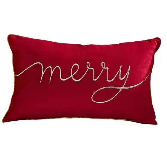 Poszewka Merry Christmas czerwona ze złotą lamówką 30x50 cm Wyprzedaż
