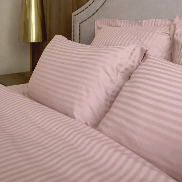 Pościel hotelowa w pasy adamaszek różowa al