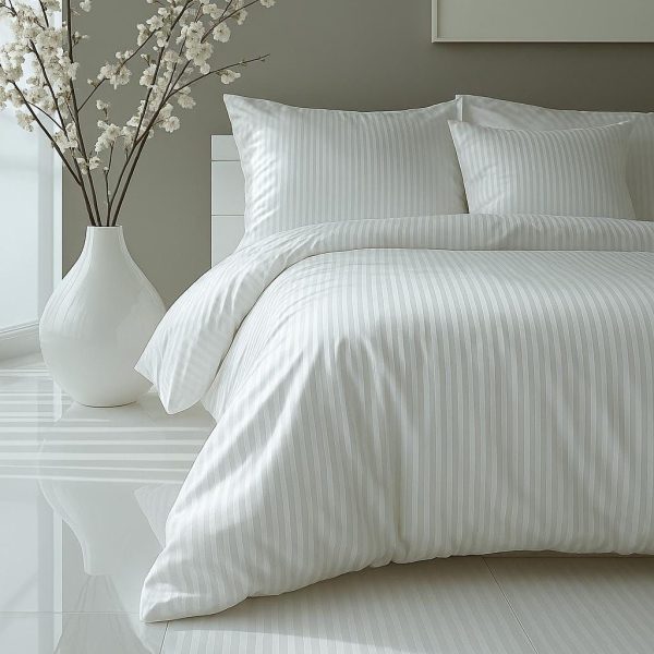 Pościel hotelowa w pasy adamaszek biała al