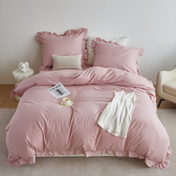 Komplet pościeli z falbanką brudny róż MM