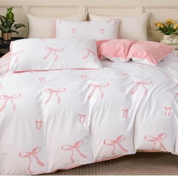 Komplet pościeli biała w różowe kokardki NS