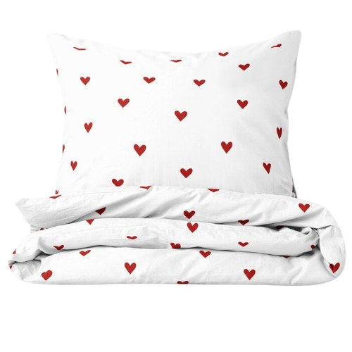 Komplet pościeli biała w czerwone serduszka als