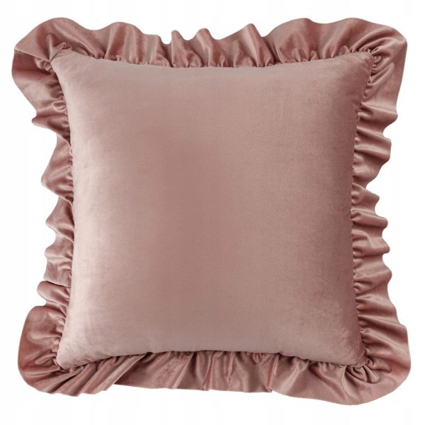 Poszewka dekoracyjna welurowa z falbanką brudny róż als