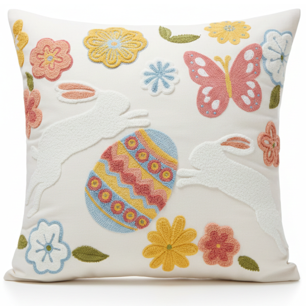 Poszewka na poduszkę Haftowane Zajączki Wielkanocne 45x45 cm ns
