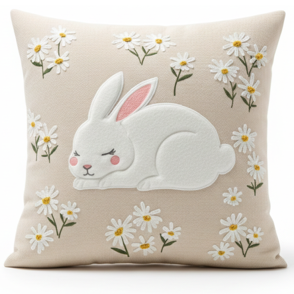 Poszewka na poduszkę Haftowany Zajączek i Stokrotki 45x45 cm ns