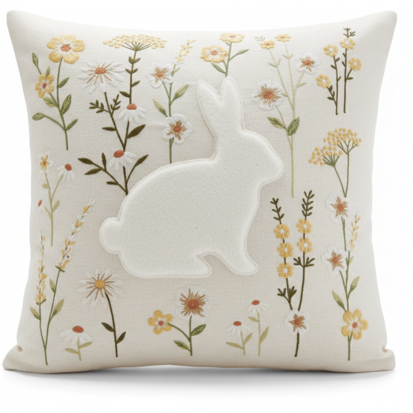 Poszewka na poduszkę Puchaty Zajączek i haftowane kwiaty 45x45 cm ns