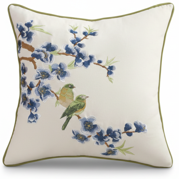 Poszewka na poduszkę Haftowane Ptaszki na gałęzi 45x45 cm ns
