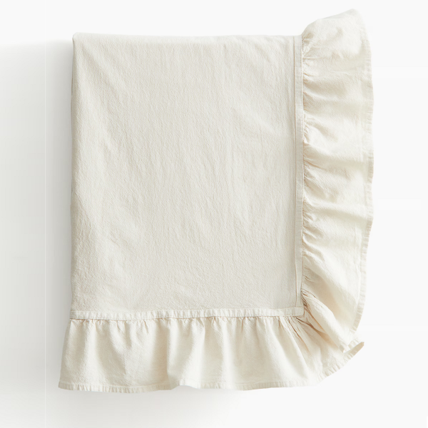 Obrus z falbanką bawełniany ecru