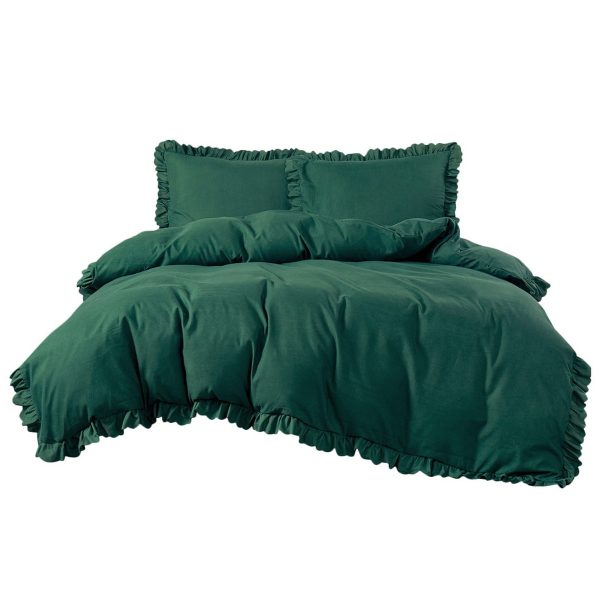 Komplet pościeli z falbanką butelkowa zieleń MM