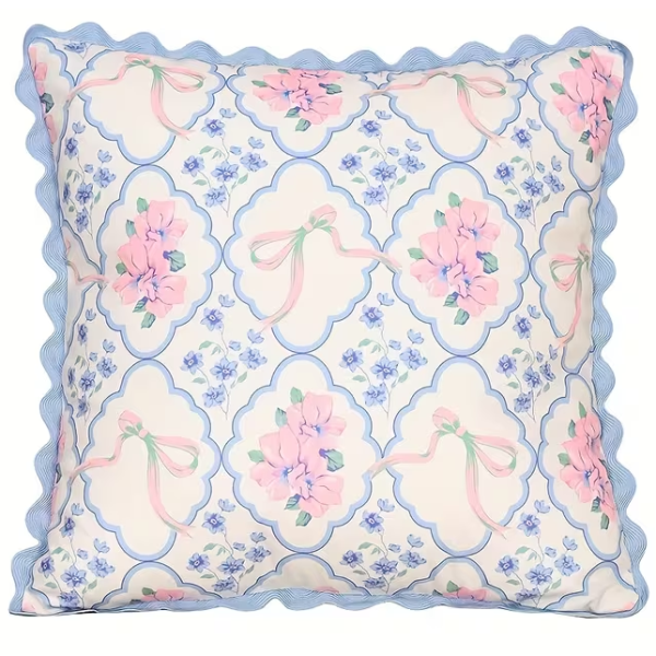 Poszewka na poduszkę błękitne kwiaty i kokardki utm