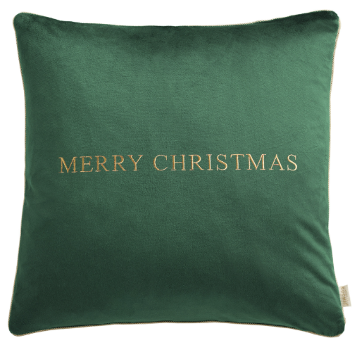 Poszewka świąteczna butelkowa zieleń ze złotą lamówką Merry Christmas 45x45 cm als