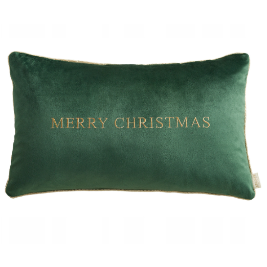 Poszewka świąteczna 30x50 cm butelkowa zieleń Merry Christmas ze złotą lamówką als