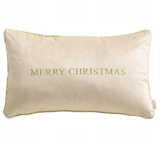 Poszewka świąteczna 30x50 cm ecru Merry Christmas ze złotą lamówką als