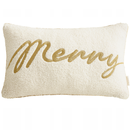 Świąteczna poszewka na poduszkę bukla ecru Merry 30x50 cm als