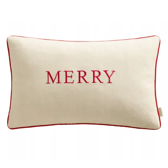Kremowa poszewka z czerwonym napisem MERRY 30×50 cm als